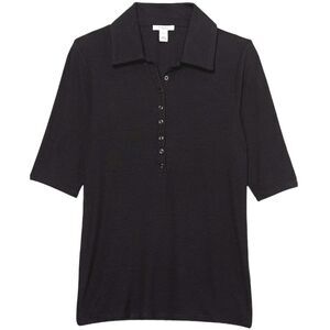 Women's Black Henley Polo Shirt Button XS Amazon Essentials NWT Stretchy Basics